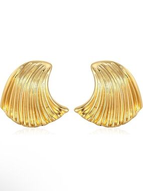 Gold Shell Fan Stud Earrings - Women Jewelry